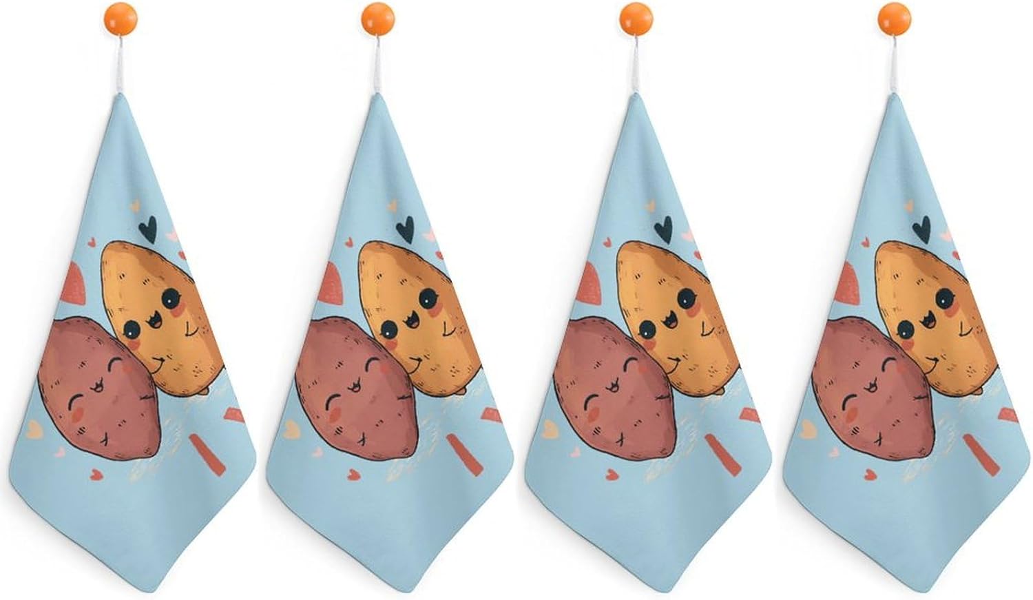Sweet Potatoes I Yam Microfiber Hand Towels for Bathroom Soft Absorbent Bath Kitchen Towel with Hanging Loop 4PCS