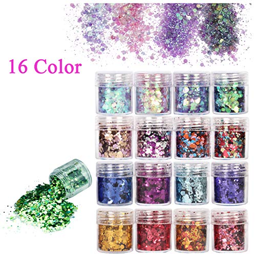 Le Fu Li 16 Colors Body Glitter Sequins Chunky Glitter for Body Face Hair Make Up Nail Art Mixed Color Glitter