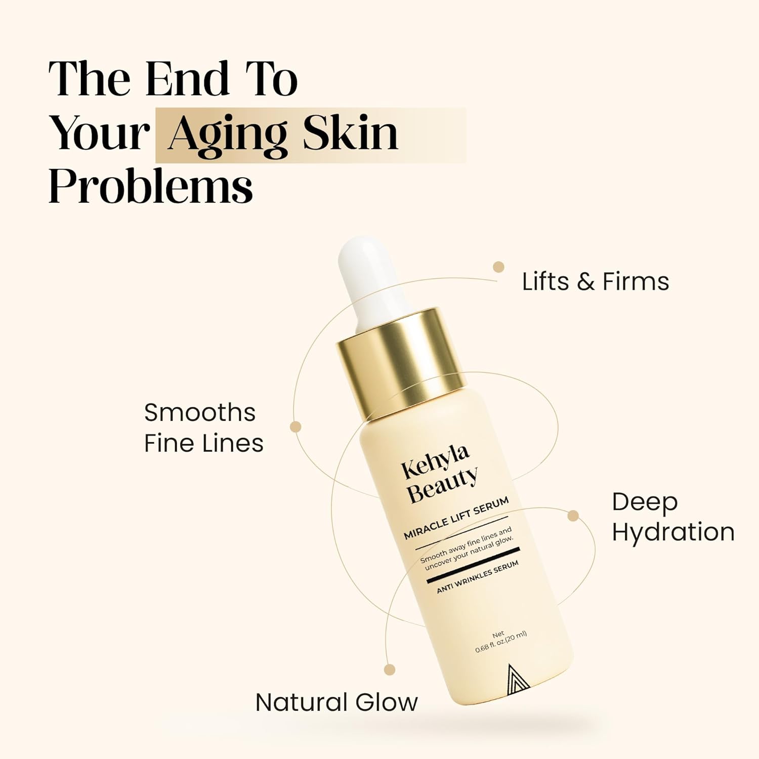 Kehyla Beauty™ Miracle Lift Serum — Peptide Complex + Hyaluronic Acid & Niacinamide (Vitamin B3) — Hydrating, Firming & Smoothing Face Serum for Mature Skin – Vegan, Hypoallergenic, 30ml - Image 3