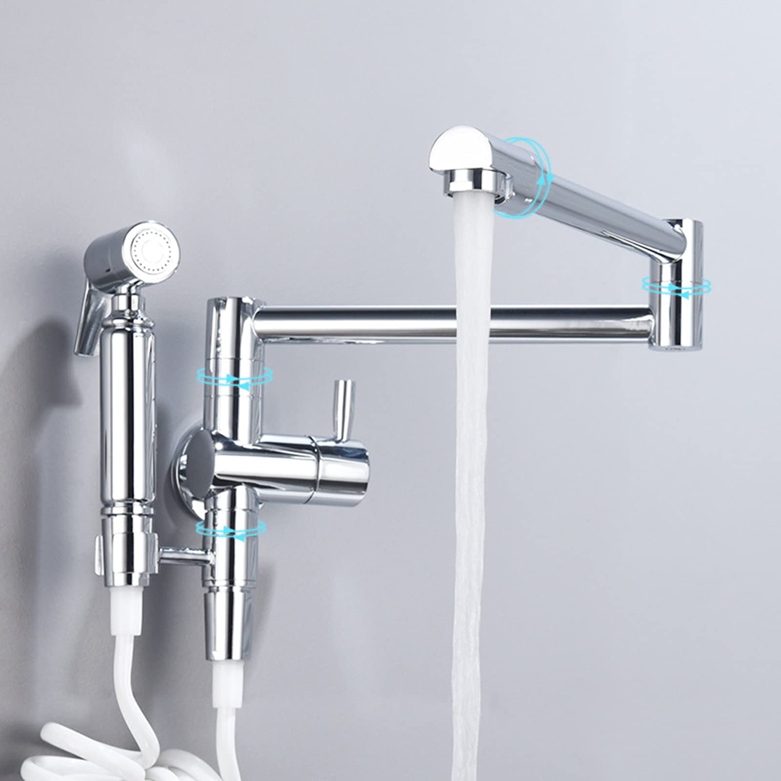 Robinet d'évier de cuisine pliable en laiton avec bras pivotant et douchette