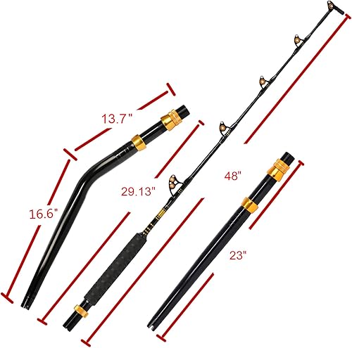 Miniatura 31 de Fiblink Caña de pescar doblada a tope 2 piezas de agua salada en alta mar caña de arrastre Big Game Roller Rod Barco convencional caña de pescar