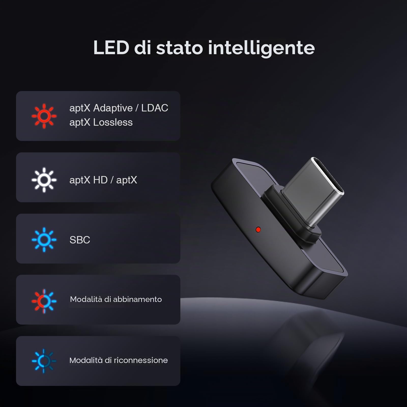 Questyle QCC Dongle Pro Adattatore Bluetooth USB-C, adattatore audio Bluetooth 5.4 con LDAC, aptX Lossless e aptX-Adaptive, trasmettitore wireless senza perdita per collegare cuffie e auricolari