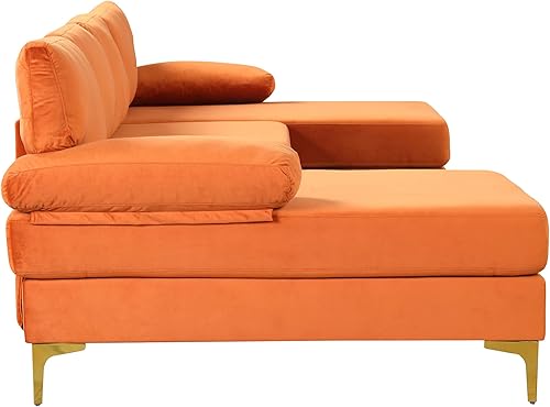 Miniatura 192 de Sofá modular moderno en forma de L, con diván extra ancho y patas doradas Gris,Negro -,Verde,Naranja,Gris oscuro,marino,Púrpura