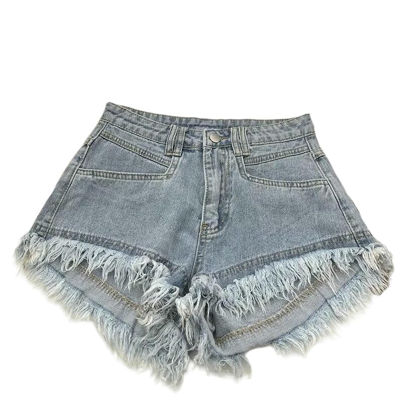 Short en jean à pompons coupe ample taille haute qui affine la silhouette