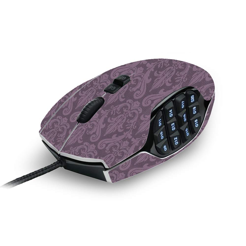 MightySkins Skin Compatible with Logitech G600 MMO Gaming Mouse - Plum Damask | Protective, Durable, and Unique Vinyl Decal wrap Cover | Easy to Apply, Remove, and Change Styles | Made in The USA