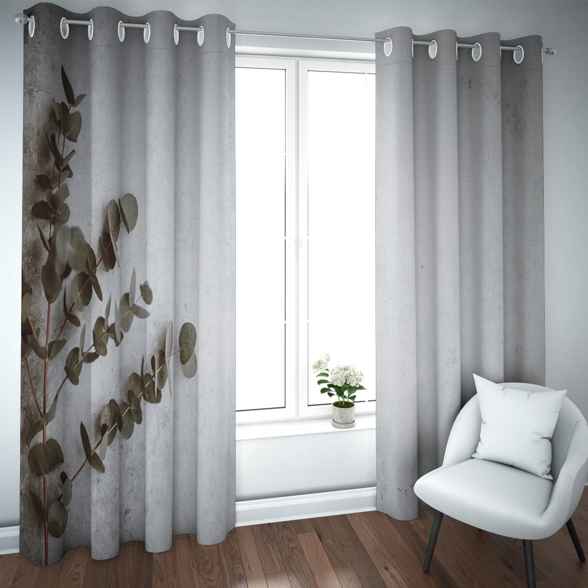 Rideau occultant contre le froid et les courants d'air motif eucalyptus