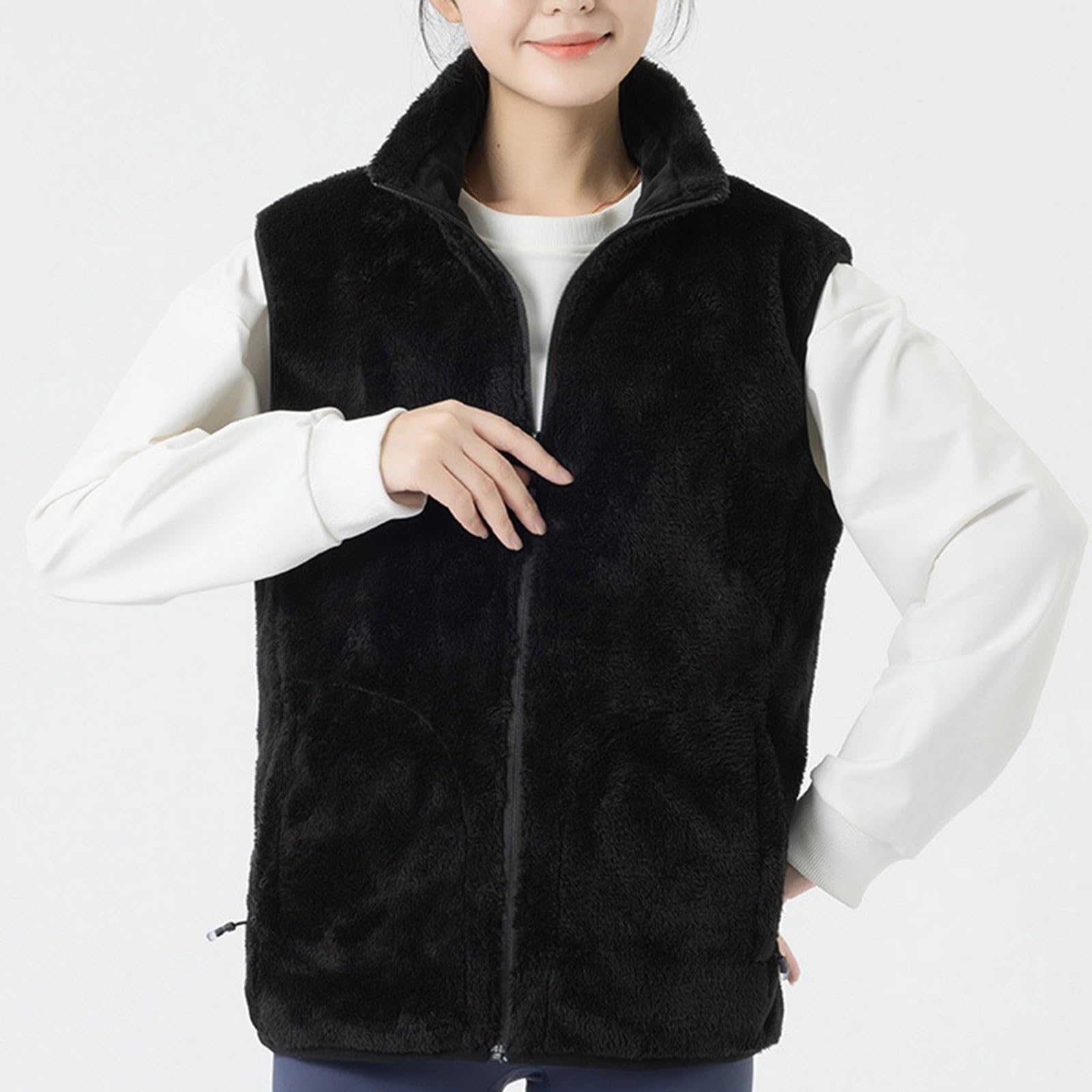 Generisch Manteau d'hiver chaud en polaire pour femme - Gilet chauffant - Résistant au froid - Avec fonction de chauffage électrique - Veste de transition élégante pour activités et voyages (noir, L)