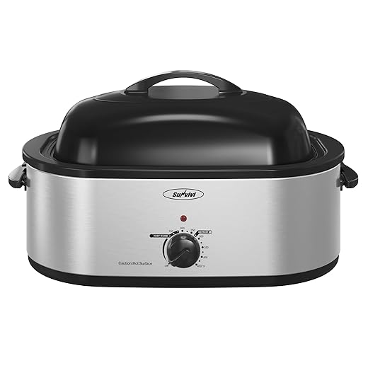 24lb 20-Quart Roaster Oven with Self-Basting Lid, Sunvivi electric roaster with Removable Pan & Rack, 150-450°F Full-Range Temperature Control with Defrost/Warm Function, Stainless Steel, Silver