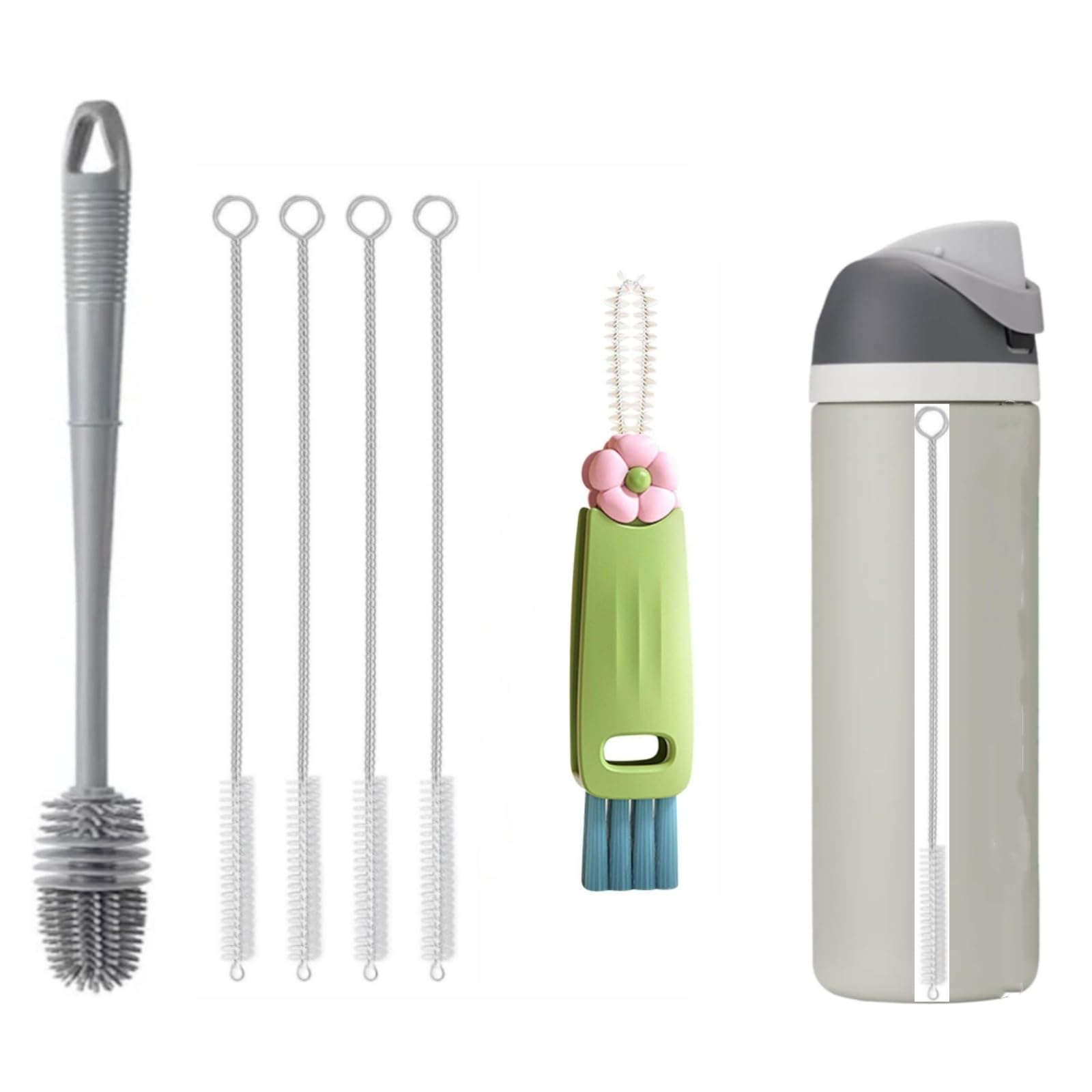 Straw Cleaner Brush Fit for Owala FreeSip 24oz/32oz/40oz, Silicone Long Handle Bottle Brush Compatible with Owala Water Bottle,Plus 3 in 1 Cup Lid Cleaning Brush
