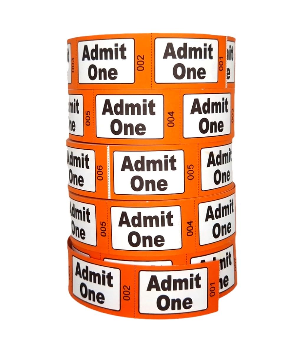 Roll Tickets Admit One Printed Orange Sequentially Numbered (5)