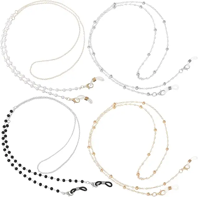 4 Stück Perlen Brillenkette Damen Gold Silber - Modische Brillenketten für Brille und Sonnenbrille
