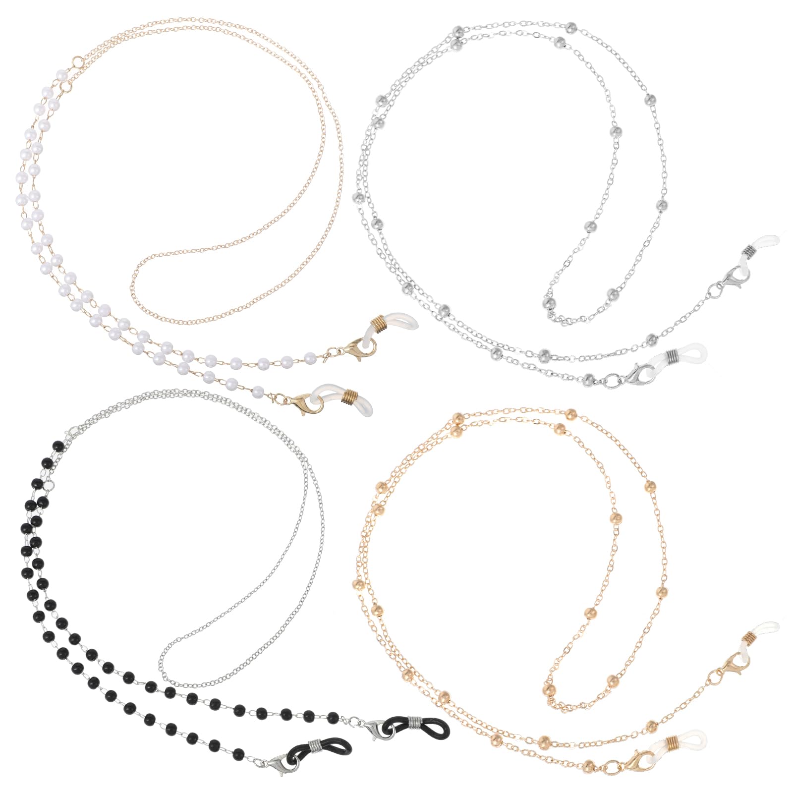PATIKIL 3 Catene Portacchiali Con Perle Metallo Argento, Lunghe 70 Cm, Anelli Regolabili Antiscivolo - 2