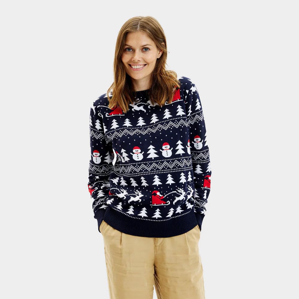 Jersey Navideño para Mujer, Hombre y Niños con Árboles, Muñecos y Papá Noel Algodón Orgánico