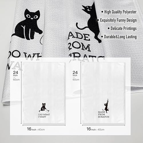 Miniatura 4 de Hcaredee Toallas de cocina, divertidas toallas de cocina con temática de gatos, 16 x 24 pulgadas, paquete de 2, toallas de mano lindas de saco de