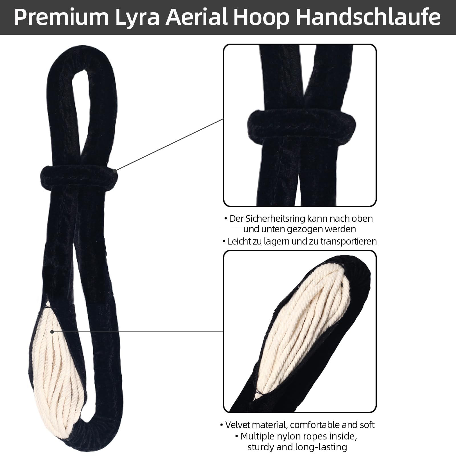 PRIOR FITNESS Lyra Aerial Hoop Schlaufengurt, Verbessert Nylon Rutschfestes 45cm/17.71" Handzubehör, SGS Maximale Traglast 272kg/600lb, Schlaufengurt Schlinge für Yoga, Luftakrobatik & Krafttraining