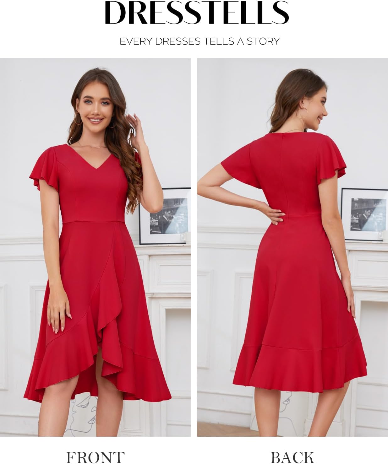 DRESSTELLS Women's Cocktail Dresses 2026, Formal Wedding Guest Prom Party Evening Church Hi Low Dress - Image 2