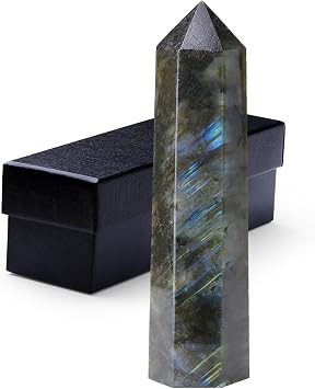 ZHIYUXI 4" Labradorite Crystals and Healing Stones Gemstones 1 Pc Large Hexagonal Pointed Crystal Wand Tower Gifts for Women Men Reiki Energy Balancing Meditation