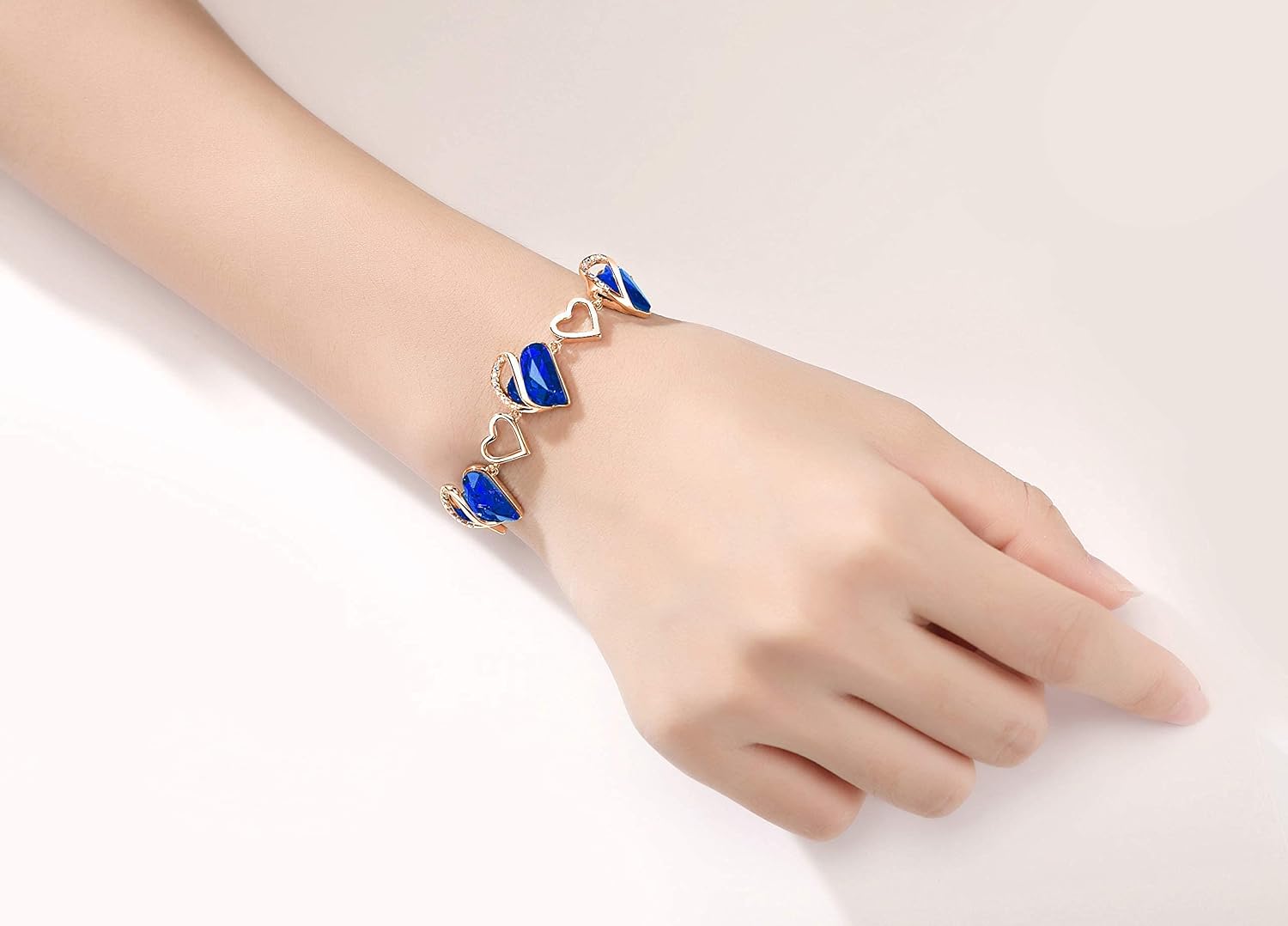 Leafael Infinity Love Crystal Heart Bundle Jewelry Set with Lapis Lazuli Cobalt Blue Healing Stone Crystal for Wisdom Gifts for Women Necklace Earrings Bracelet, 18K Rose Gold Plated