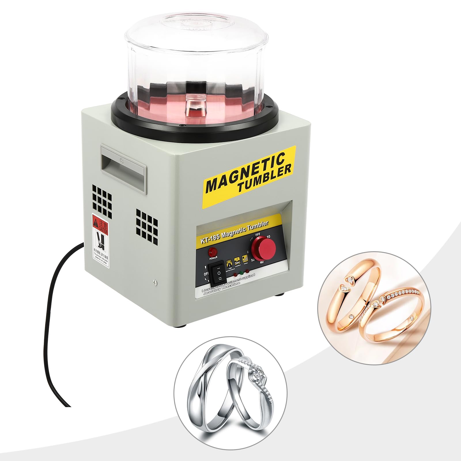 Pulidora magnética de rodillo, máquina de acabado magnético reversible, pulidora de joyas con control de tiempo, adecuada para talleres y pequeños proyectos de joyería