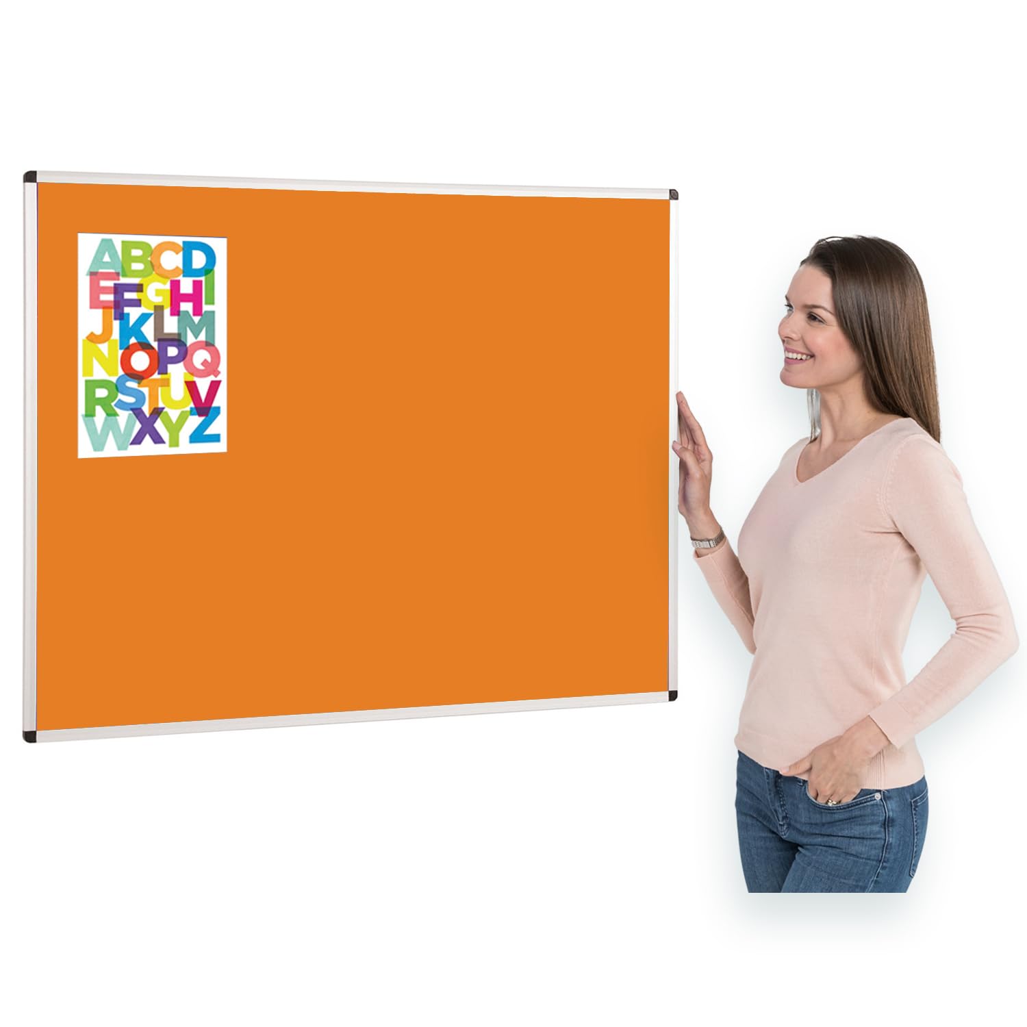 Aluminium Framed Notice Board |Brightly Coloured Loop Nylon Display Bulletin Board | 120 x 90 cm Orange- Ideal for Office, School, Corporate enviroments
