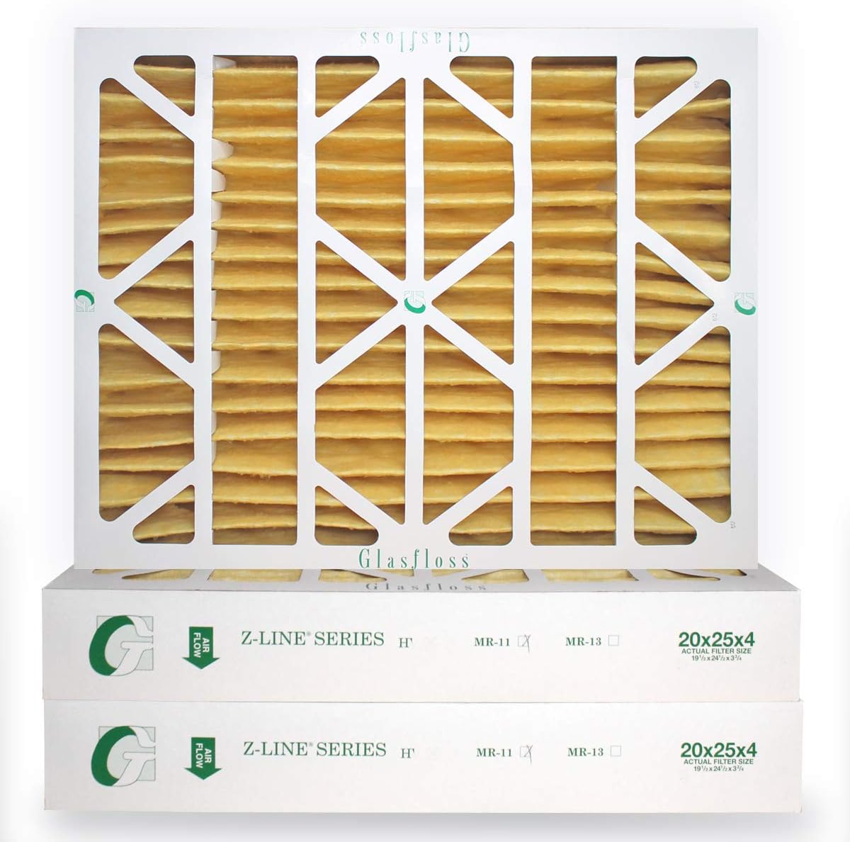 20x25x4 Air Filter MERV 11 by Glasfloss Industries Z-Line Series Pleated Filter (3-Pack) M1120254 - Exact Size: 19-1/2 x 24-1/2 x 3-3/4 - Made in USA