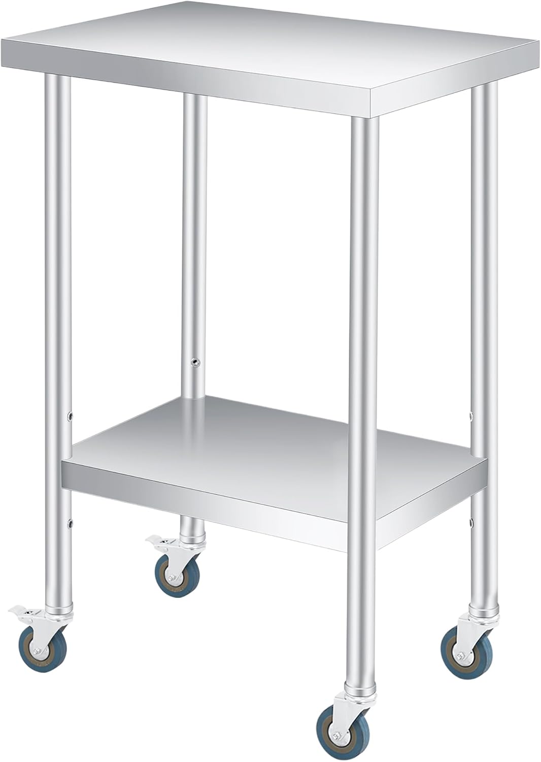Stainless Steel Table, 24″ x 12″ Heavy Duty Worktable with Adjustable Undershelf and Locking Casters, 2 Tier Metal Prep Table for Commercial Kitchen, Restaurant, Garage