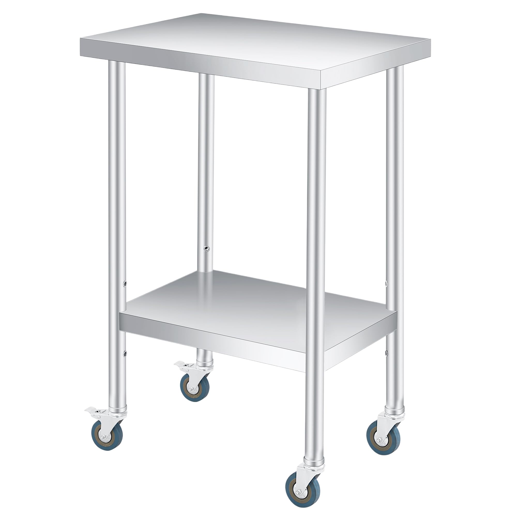 Stainless Steel Table, 24" x 12" Heavy Duty Worktable with Adjustable Undershelf and Locking Casters, 2 Tier Metal Prep Table for Commercial Kitchen, Restaurant, Garage