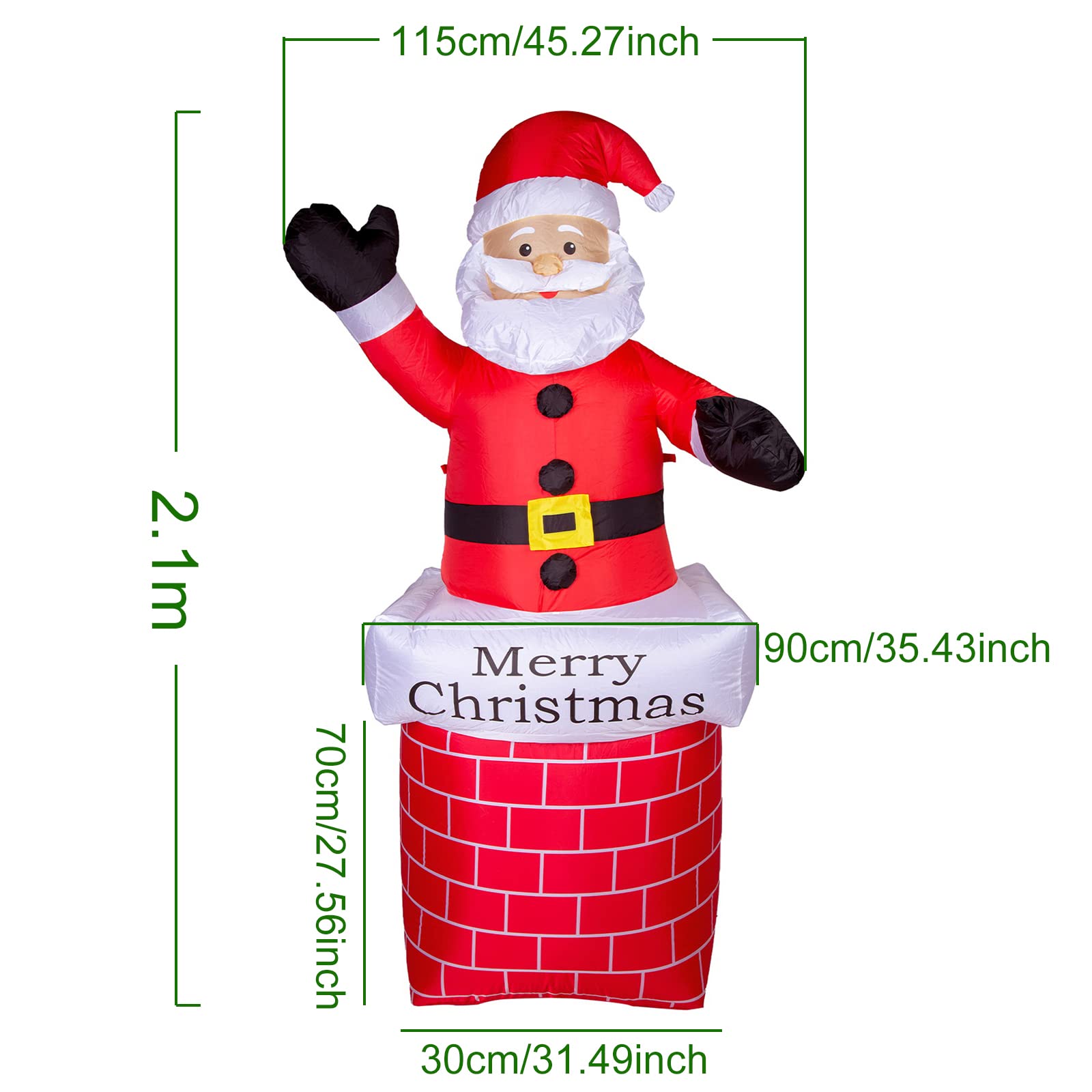 Aufblasbarer Weihnachtsmann 210cm mit Beleuchtung aussen und Innen Weihnachtsfiguren Weihnachtsdeko