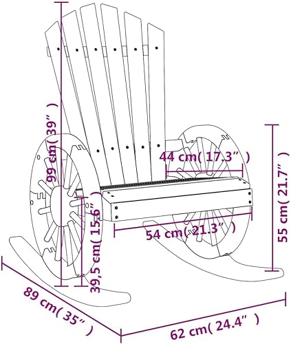 Miniatura 2 de Rocking Adirondack Chair, Brown Solid Fir Wood, Medium Ergonomic Outdoor Patio Garden Lounge Seating, 242.5 lbs Capacity Lawn Chair