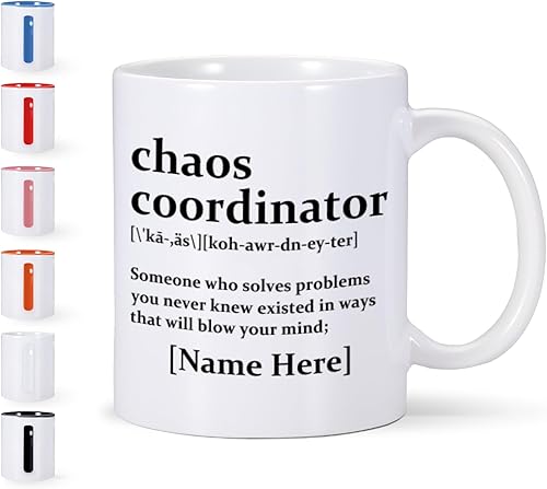 Taza de Coordinador del Caos, taza personalizada con nombre, regalos divertidos para el día del jefe para mujeres, hombres, líderes, agradecimiento,