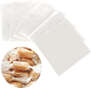 DIYASY 600 Pcs Candy Wrappers for Caramels, Clear Cellophane Wrapper Xmas Nonstick Chocolate Wrapping Wax Paper Sweets Holiday Baking Packaging 5" x 5"