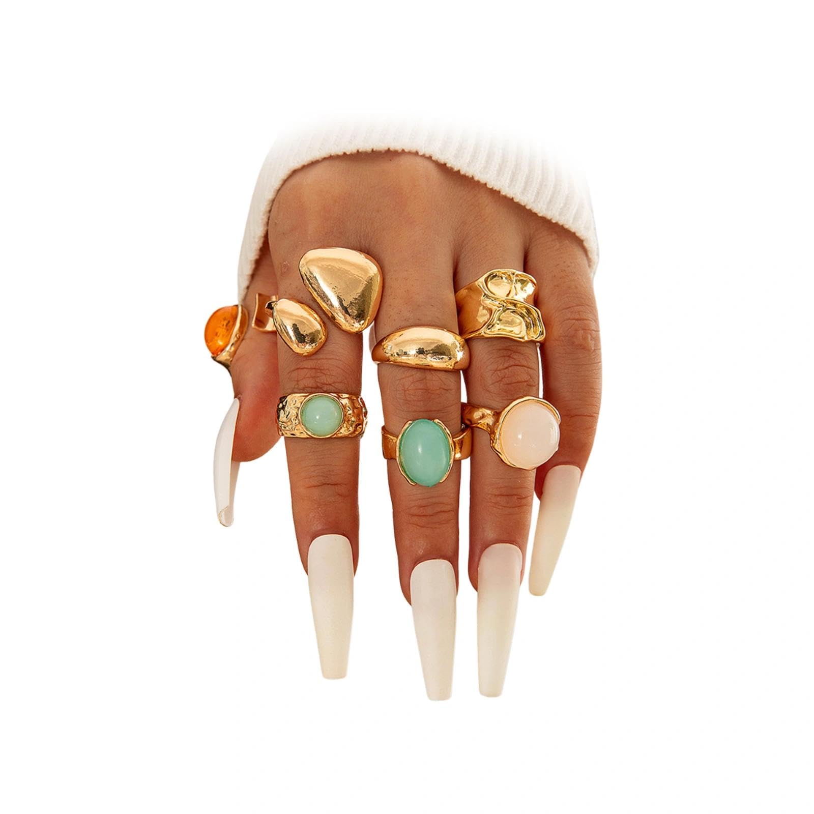 Gold Chunky Hammered Dome Resin Rings Set,Open Adjustable Pleated Stackable Knuckle Finger Rings Set Party Jewelrys Accessories Gift for Women