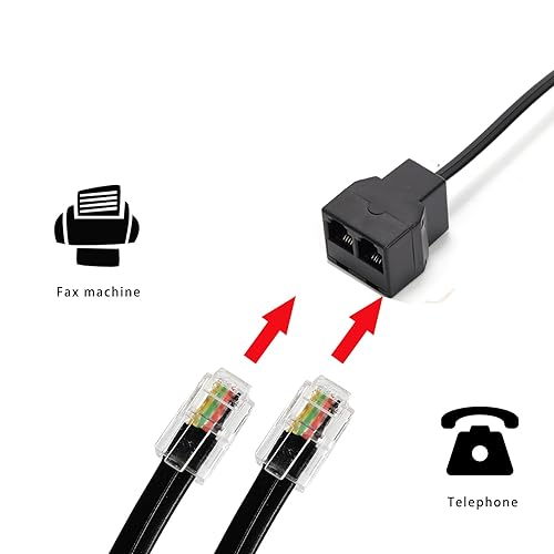 Miniatura 4 de Divisor de línea telefónica, divisor de teléfono, con enchufes RJ11 6P4C, adecuado para teléfono, máquina de fax, negro (paquete de 3 unidades)