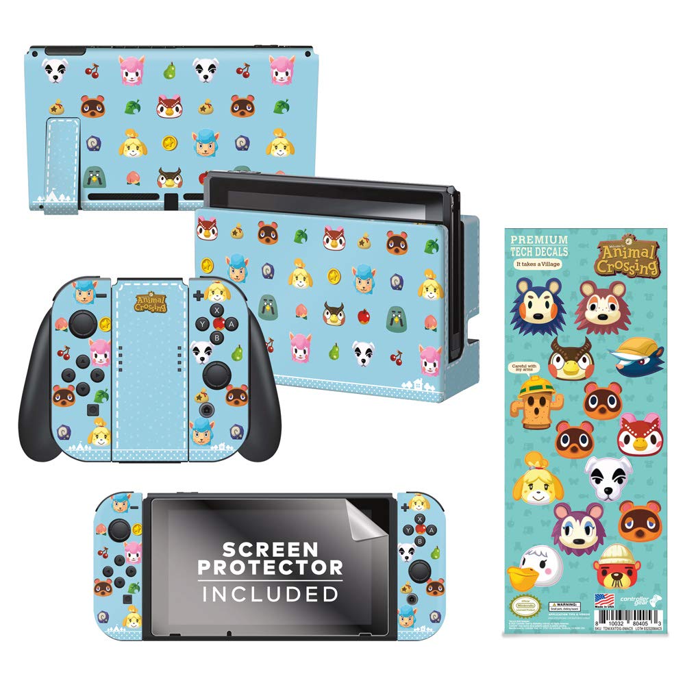 Controller Gear Authentic and Officially Licensed 2-Pack Animal Crossing: New Horizons - "Party Animal" Nintendo Switch Skin & "It Takes A Village" Tech Decal - Nintendo Switch