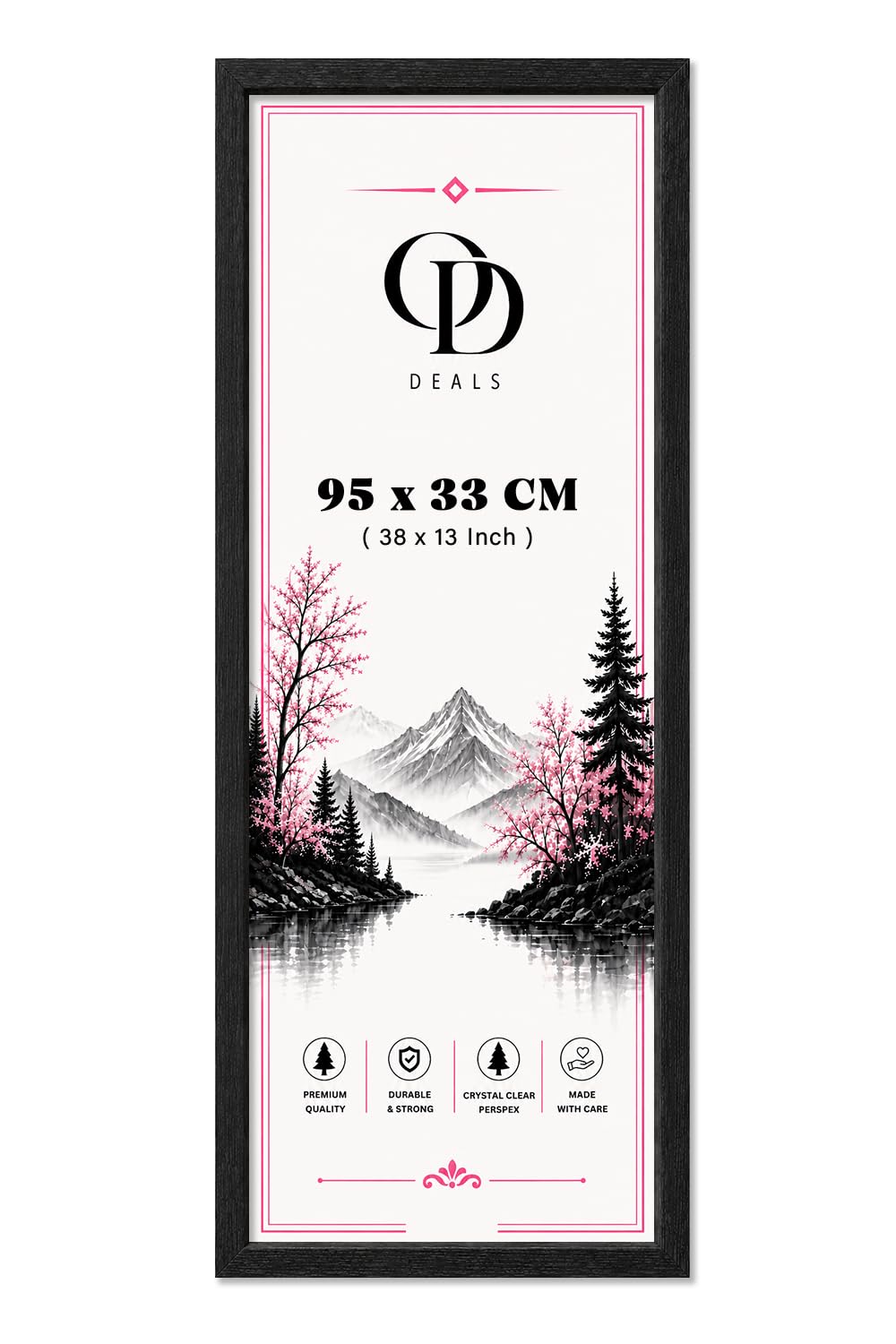 OD Deals 95x33 cm Panoramic Black Frame MDF Flat Design with Acrylic Front for Posters, Photos, Artwork, Wall Mounted Display 950x330 mm
