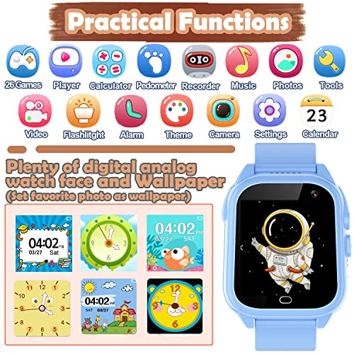 Waterproof Kids Game Smart Watch For Boys Girls, Child Smartwatch With 26 Puzzle Games, 1.54'' Ips Hd Touch Screen, Camera, Music Player,12/24 Hr, Alarm For Age 4-15 Educational Learning Toy Xmas Gift #TOP5