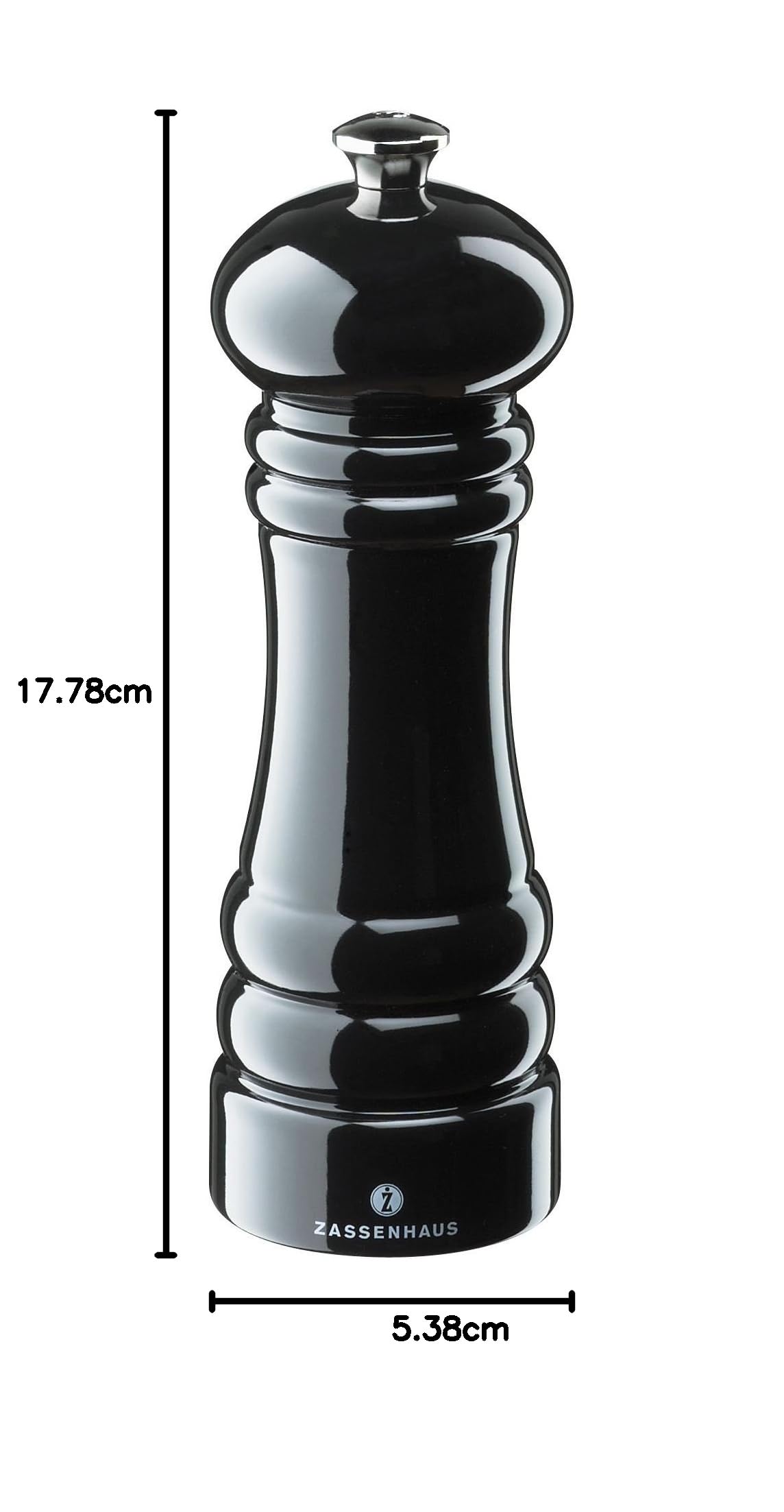Zassenhaus Moulin pour Le sel Berlin 18cm Noir Brillant