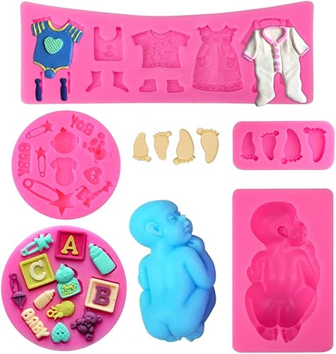 Rainmae 5 moldes de silicona para pastel de fondant para bebé, fiesta de cumpleaños de bebé, cocina, molde para hornear, decoración de pasteles,