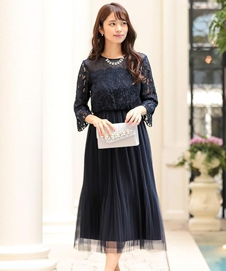 Amazon Co Jp Nissen ニッセン パーティードレス ワンピースドレス 大きいサイズ レース使いチュールスカートワンピースドレス 結婚式 二次会 お呼ばれ対応 大きいサイズ 服 ファッション小物