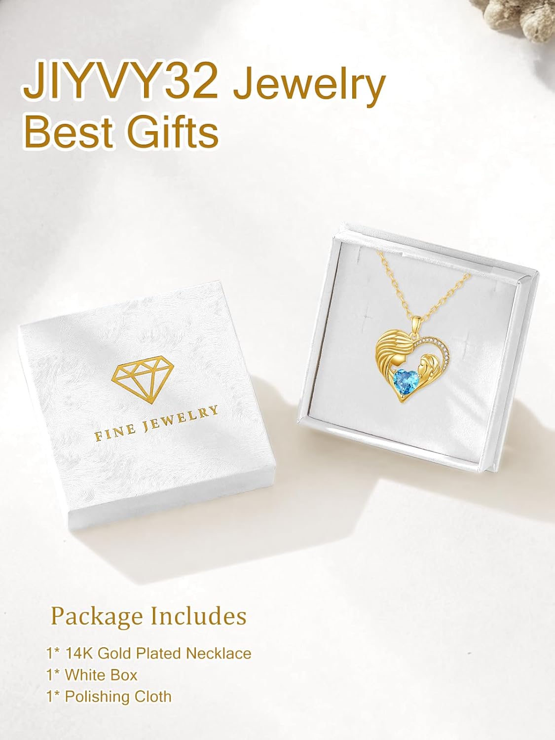 Mother and Daughter/Son Love Heart Necklace White Gold/14K Gold/Rose Gold Birthstone Jewelry Christmas Mothers Day Birthday Gifts For Mom Wife Grandma Women