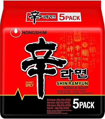SPICEHUB Nongshim Shin Ramyun 120GPACK OF 10 Instant Korean Style Traditional Spicy Noodle Soup Family Pack - Excellent for Snacking, Stir-Frying, Soups, Or As A Quick Side Dish