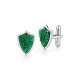 Carved Lion Malachite Shield Cufflinks Silver