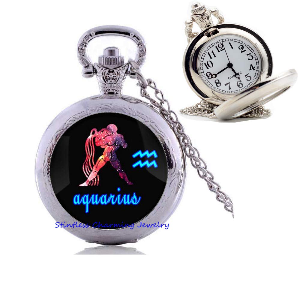 Aquarius Constellation Pocket Watch Necklace, Aquarius Pocket Watch Necklace Celestial Jewelry Zodiac Jewelry Zodiac Pocket Watch Necklace Star Constellation Astrology gift-JV30