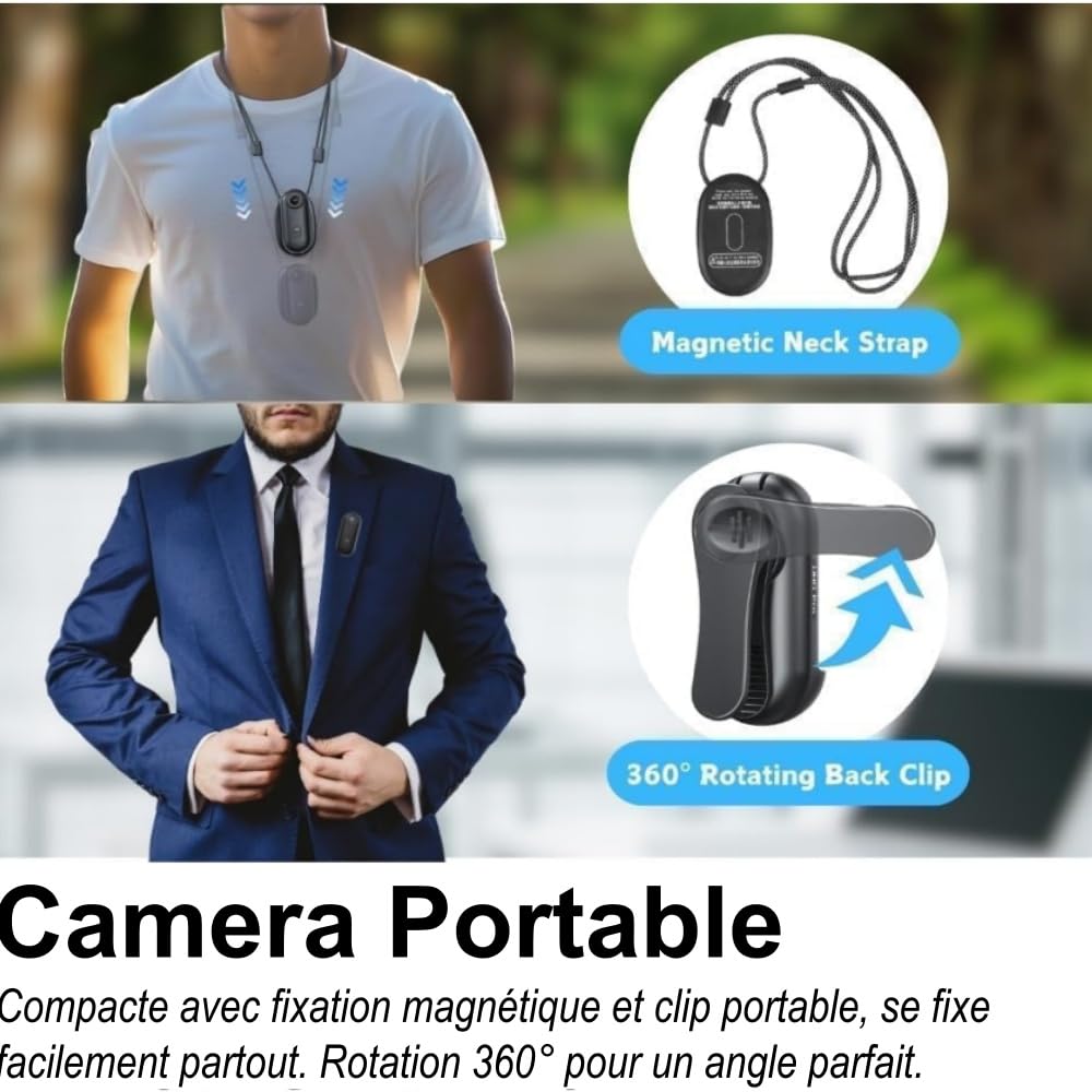 TKMARS Mini Caméra Action 4K, Caméra Sport Portable avec Clip Magnétique 360°, Caméra Moto Casque POV Vlog, Étanche avec Boîtier, Grand Angle 120°, WiFi, Idéale pour Vélo Moto Randonnée