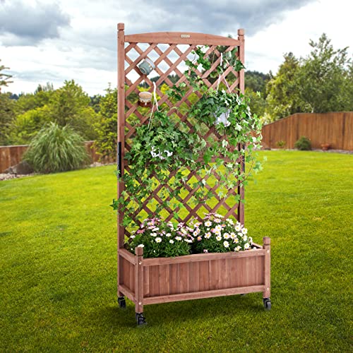 Vevor Wood Planter With Trellis,30" X 13" X 61.4" Outdoor Raised Garden Bed With Drainage Holes, Free-Standing Trellis Planter Box For Vine Climbing Plants Flowers In Garden, Patio, Balcony #TOP7
