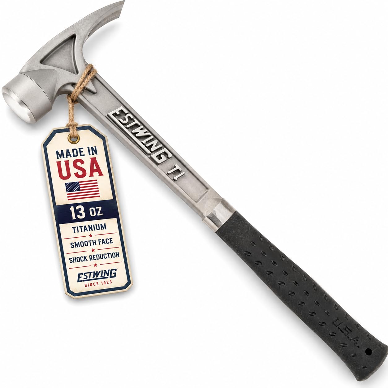 ESTWING Titanium Hammer - 13 oz USA Made Professional Claw Hammer with Smooth Face & Black Shock Reduction Grip - TIBK