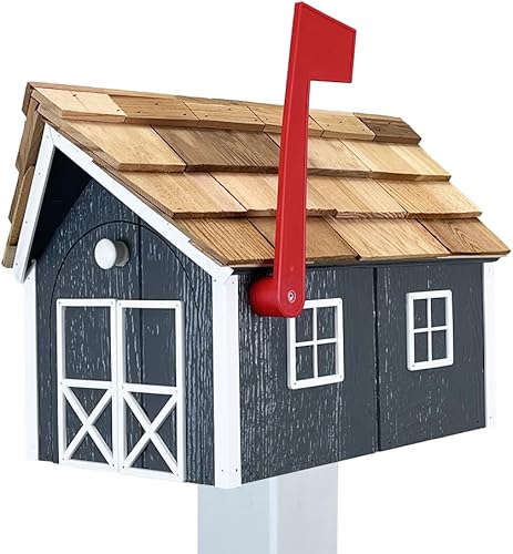 Miniatura 17 de Buzón de madera estilo «amish» con techo de cedro de Peaceful Classics con ventana y molduras de puerta, buzones artesanales para exterior, buzones