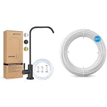 Drinking Water FaucetMatte Black - 7" Shape +30FT 1/4 Inch O.D.RO Water Tubing, Lead-Free Drinking Water Faucet with BPA Free Flexible Plastic HoseWhite
