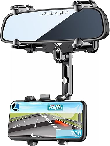 Soporte de teléfono para espejo retrovisor para automóvil, soporte giratorio de 360 con longitud de brazo ajustable, cuatro esquinas mejoradas, disponible en Yaxa El Salvador