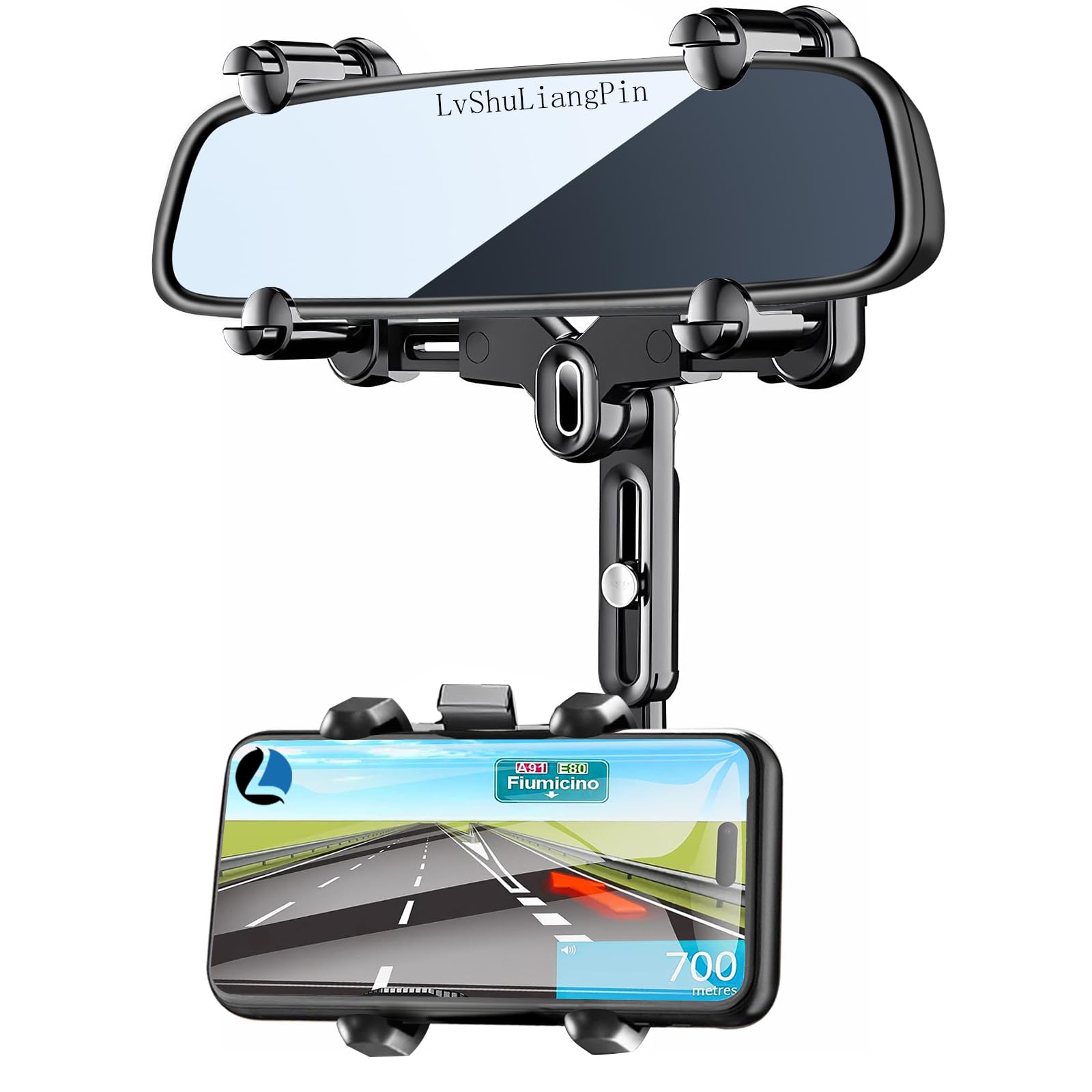 LvShuLiangPin Rearview Mirror Phone Holder for Car, 360° Rotating Rear View Mount with Adjustable Arm Length, Upgraded Four Corners Fixed Anti-Shake Multifunctional Design for All Smartphones-picture-23